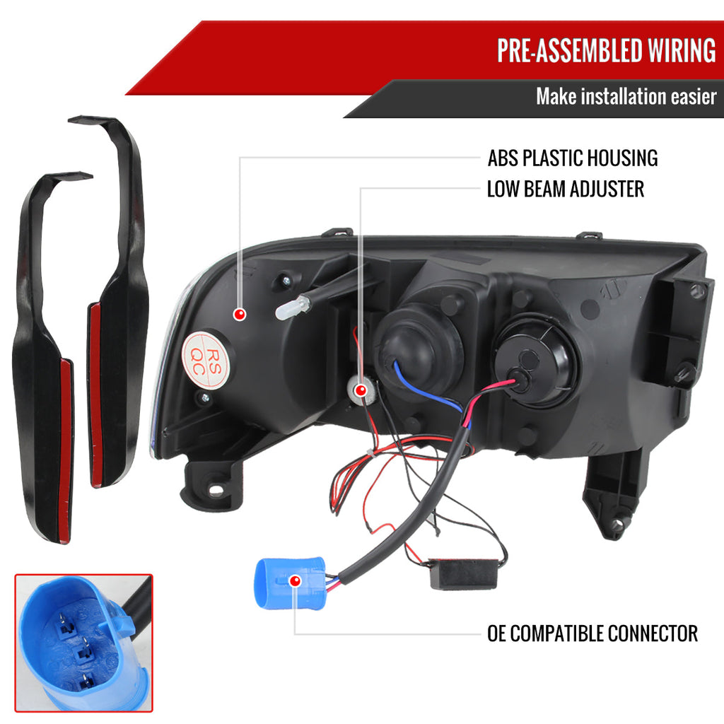 1994-2001 Dodge RAM 1500 2500 3500 Projector Headlights w/ SMD LED Light Strip (Chrome Housing/Smoked Lens)