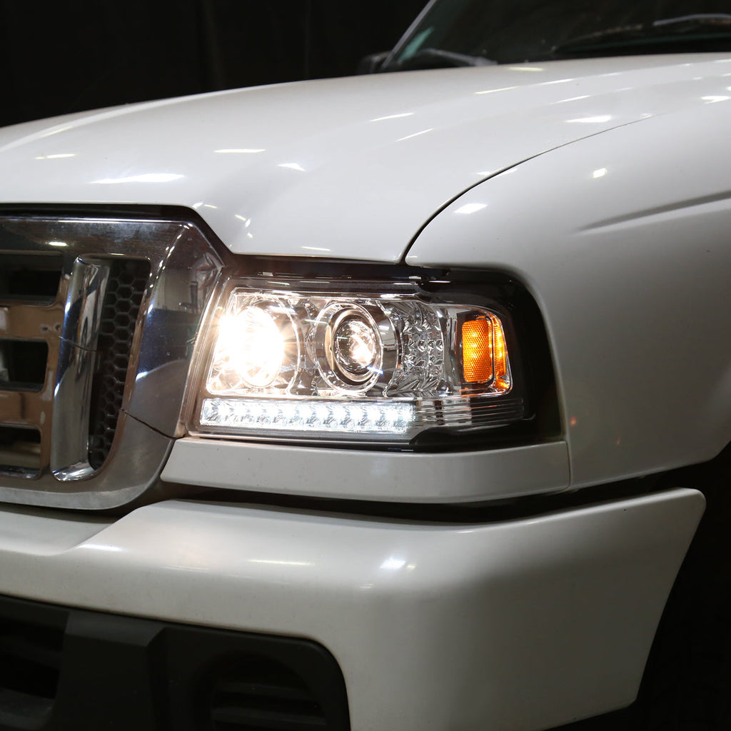 2001-2011 Ford Ranger Projector Headlights w/ LED Light Strip & LED Turn Signal Lights (Chrome Housing/Clear Lens)
