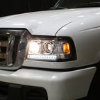 2001-2011 Ford Ranger Projector Headlights w/ LED Light Strip & LED Turn Signal Lights (Chrome Housing/Clear Lens)