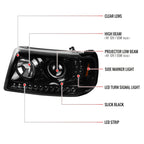 2001-2011 Ford Ranger Projector Headlights w/ LED Light Strip & LED Turn Signal Lights (Jet Black Housing/Clear Lens)