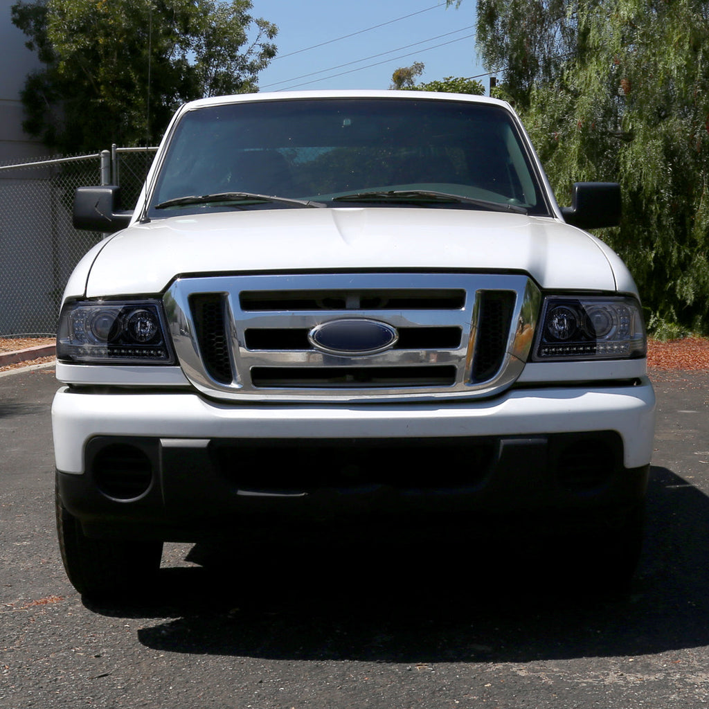 2001-2011 Ford Ranger Projector Headlights w/ LED Light Strip & LED Turn Signal Lights (Glossy Black Housing/Smoked Lens)