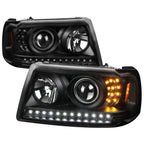 2001-2011 Ford Ranger Projector Headlights w/ LED Light Strip & LED Turn Signal Lights (Matte Black Housing/Clear Lens)