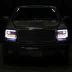 2007-2013 GMC Sierra 1500 / 2007-2014 Sierra 1500HD 2500HD 3500HD / 2009-2013 Sierra 1500 Hybrid LED C-Bar Projector Headlights (Chrome Housing/Clear Lens)