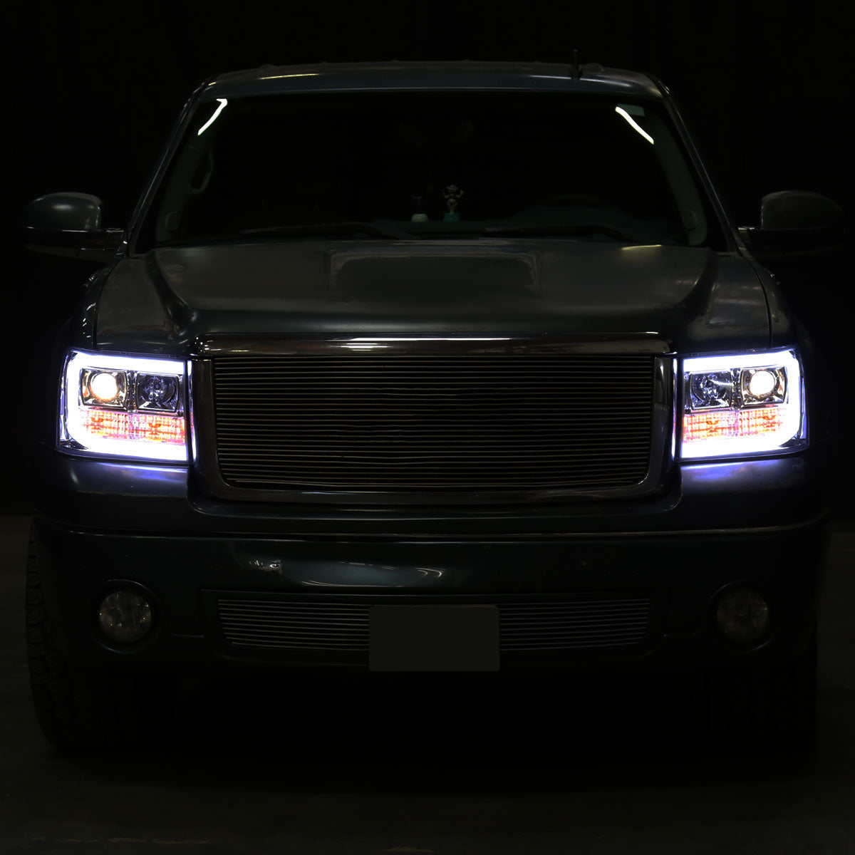 2007-2013 GMC Sierra 1500 / 2007-2014 Sierra 1500HD 2500HD 3500HD / 2009-2013 Sierra 1500 Hybrid LED C-Bar Projector Headlights (Chrome Housing/Clear Lens)
