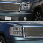 2007-2013 GMC Sierra / 2007-2014 Sierra 1500HD 2500HD 3500HD / 2009-2013 Sierra 1500 Hybrid Dual LED C-Bar Projector Headlights (Chrome Housing/Clear Lens)