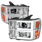 2007-2013 GMC Sierra / 2007-2014 Sierra 1500HD 2500HD 3500HD / 2009-2013 Sierra 1500 Hybrid Dual LED C-Bar Projector Headlights (Chrome Housing/Clear Lens)