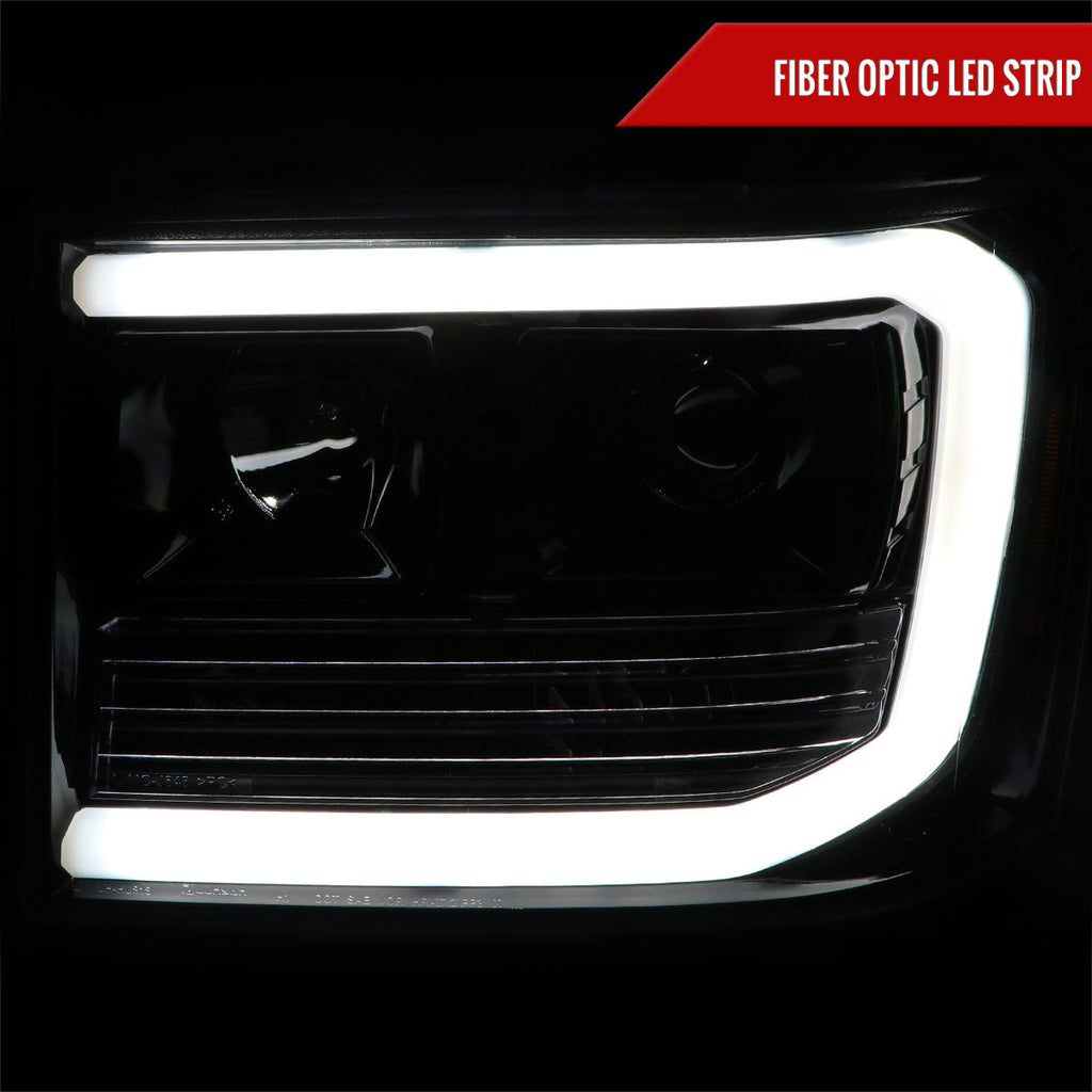 2007-2013 GMC Sierra 1500 / 2007-2014 Sierra 1500HD 2500HD 3500HD / 2009-2013 Sierra 1500 Hybrid LED C-Bar Projector Headlights (Jet Black Housing/Clear Lens)