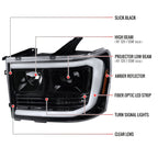 2007-2013 GMC Sierra 1500 / 2007-2014 Sierra 1500HD 2500HD 3500HD / 2009-2013 Sierra 1500 Hybrid LED C-Bar Projector Headlights (Jet Black Housing/Clear Lens)