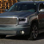 2007-2013 GMC Sierra 1500 / 2007-2014 Sierra 1500HD 2500HD 3500HD / 2009-2013 Sierra 1500 Hybrid LED C-Bar Projector Headlights (Glossy Black Housing/Smoked Lens)