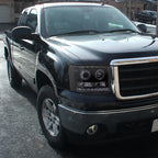 2007-2014 GMC Sierra SMD Dual Halo Projector Headlights (Glossy Black Housing/Smoked Lens)