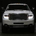 2007-2013 GMC Sierra 1500 / 2007-2014 Sierra 1500HD 2500HD 3500HD / 2009-2013 Sierra 1500 Hybrid LED C-Bar Projector Headlights (Matte Black Housing/Clear Lens)