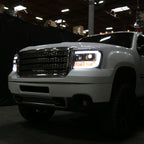 2007-2013 GMC Sierra 1500 / 2007-2014 Sierra 1500HD 2500HD 3500HD / 2009-2013 Sierra 1500 Hybrid LED C-Bar Projector Headlights (Matte Black Housing/Clear Lens)
