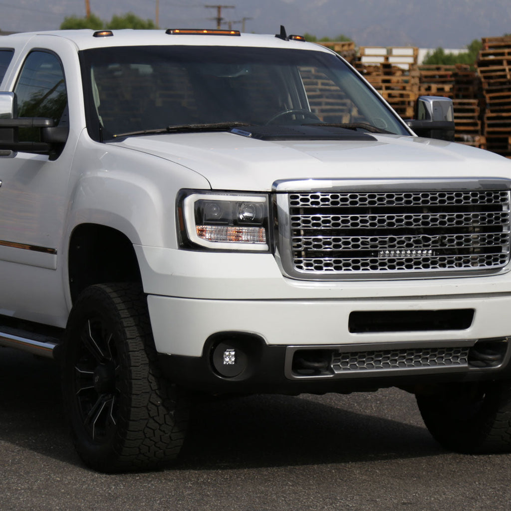2007-2013 GMC Sierra 1500 / 2007-2014 Sierra 1500HD 2500HD 3500HD / 2009-2013 Sierra 1500 Hybrid LED C-Bar Projector Headlights (Matte Black Housing/Clear Lens)