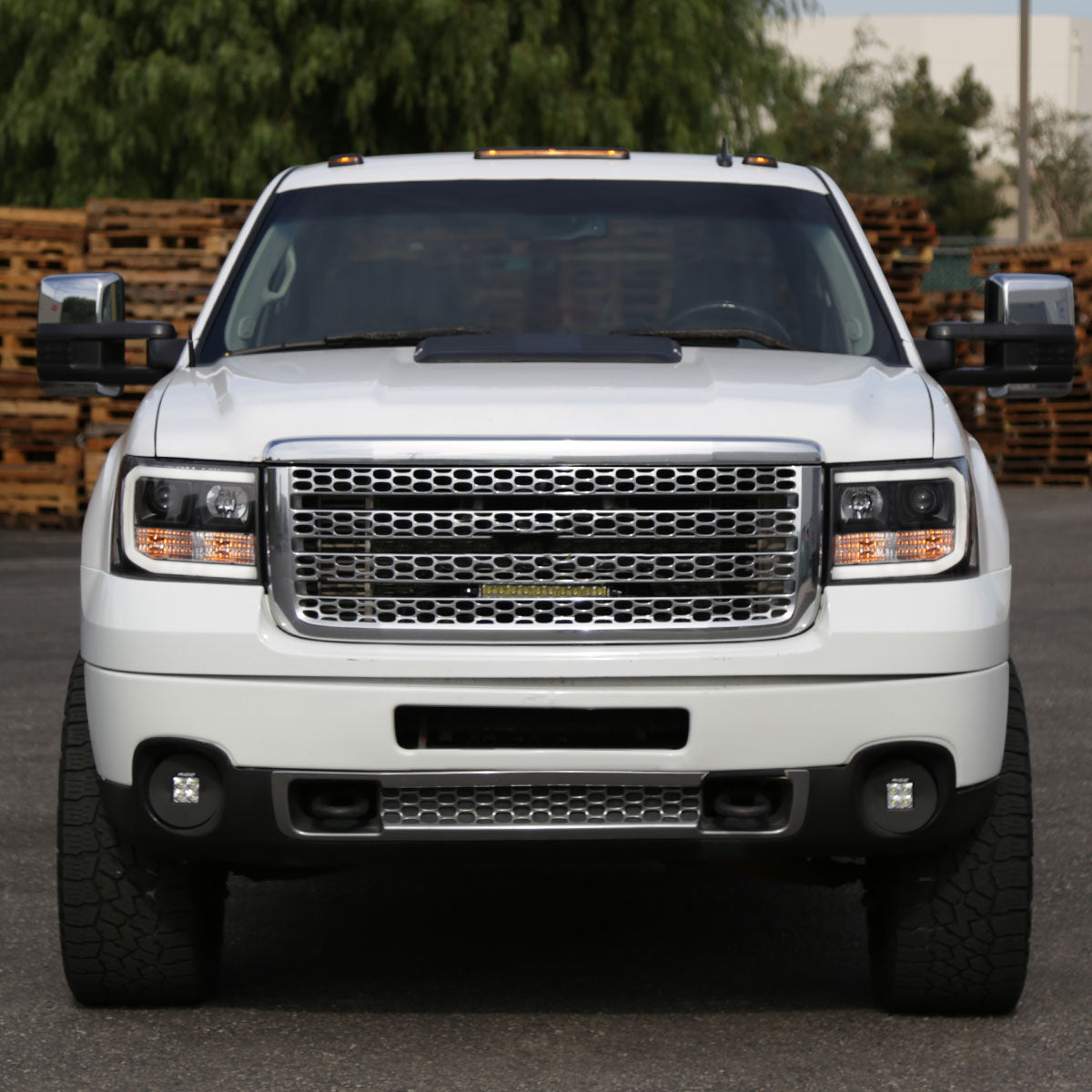 2007-2013 GMC Sierra 1500 / 2007-2014 Sierra 1500HD 2500HD 3500HD / 2009-2013 Sierra 1500 Hybrid LED C-Bar Projector Headlights (Matte Black Housing/Clear Lens)