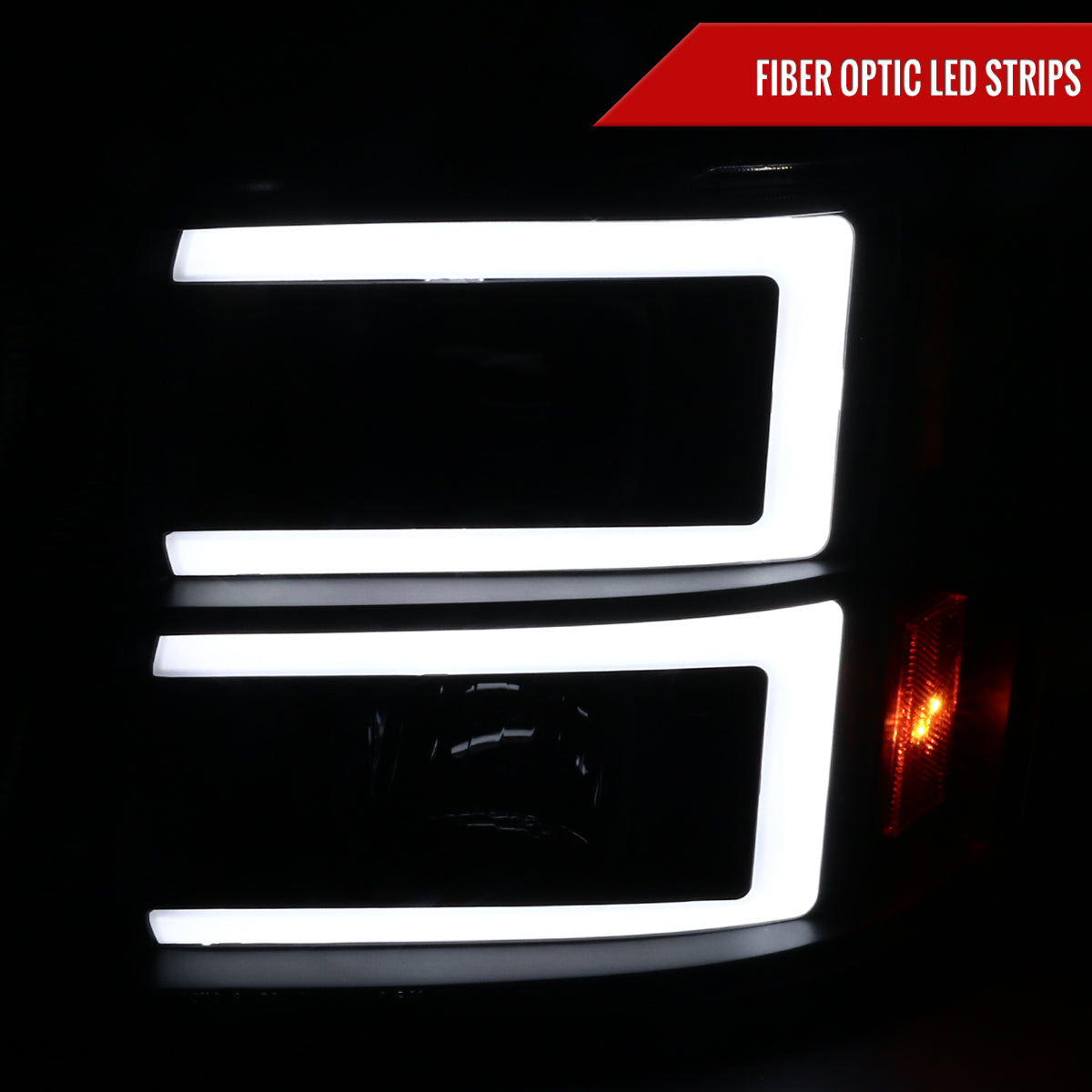 2007-2013 GMC Sierra / 2007-2014 Sierra 1500HD 2500HD 3500HD / 2009-2013 Sierra 1500 Hybrid Dual LED C-Bar Projector Headlights (Matte Black Housing/Clear Lens)