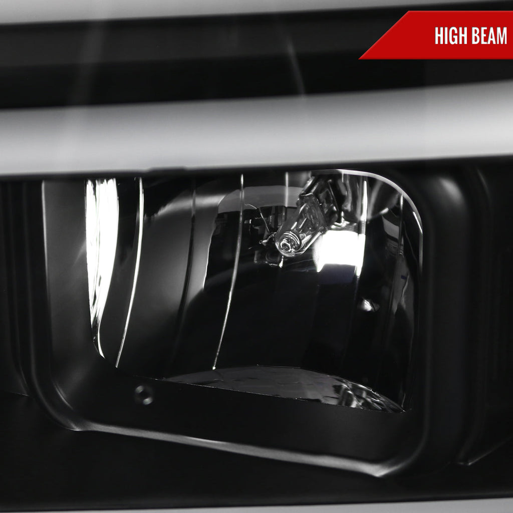 2007-2013 GMC Sierra / 2007-2014 Sierra 1500HD 2500HD 3500HD / 2009-2013 Sierra 1500 Hybrid Dual LED C-Bar Projector Headlights (Matte Black Housing/Clear Lens)