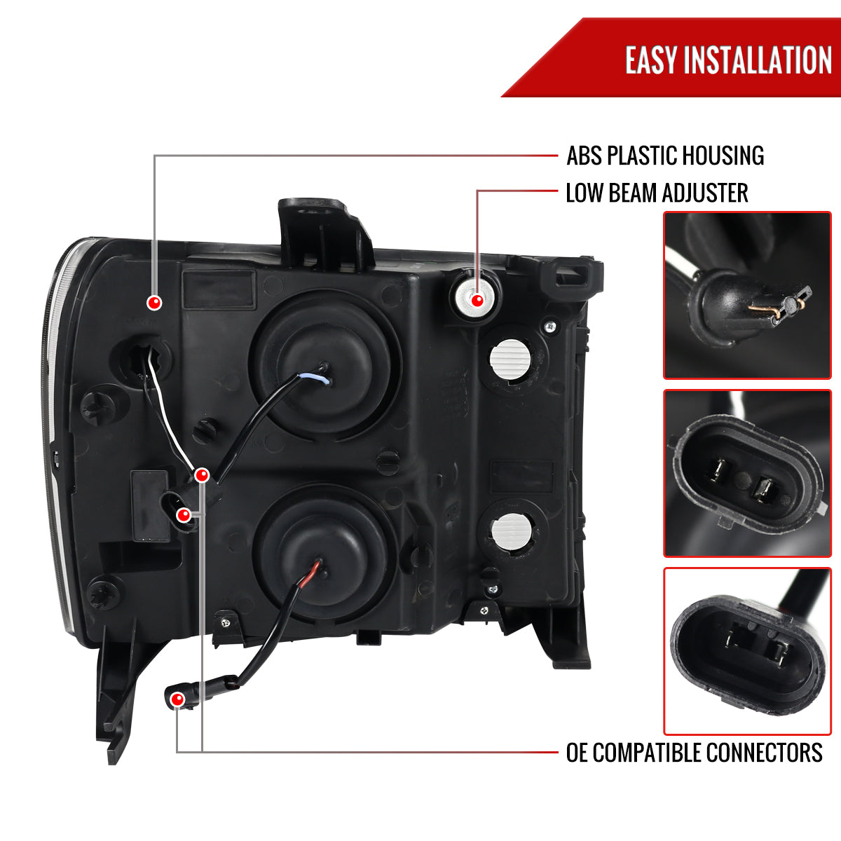 2007-2013 GMC Sierra / 2007-2014 Sierra 1500HD 2500HD 3500HD / 2009-2013 Sierra 1500 Hybrid Dual LED C-Bar Projector Headlights (Matte Black Housing/Clear Lens)