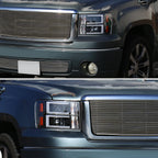 2007-2013 GMC Sierra / 2007-2014 Sierra 1500HD 2500HD 3500HD / 2009-2013 Sierra 1500 Hybrid Dual LED C-Bar Projector Headlights (Matte Black Housing/Clear Lens)