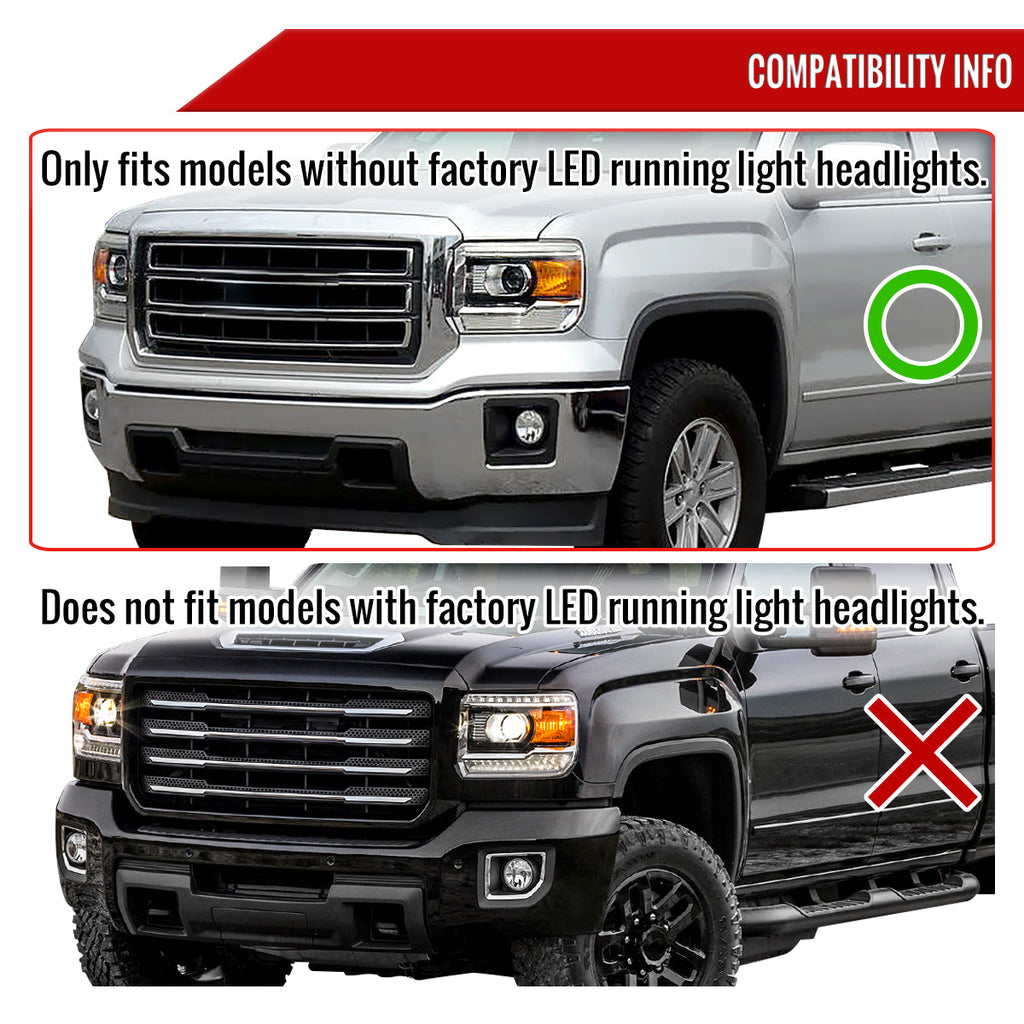 2014-2019 GMC Sierra LED Light Strip Projector Headlights (Chrome Housing/Clear Lens)