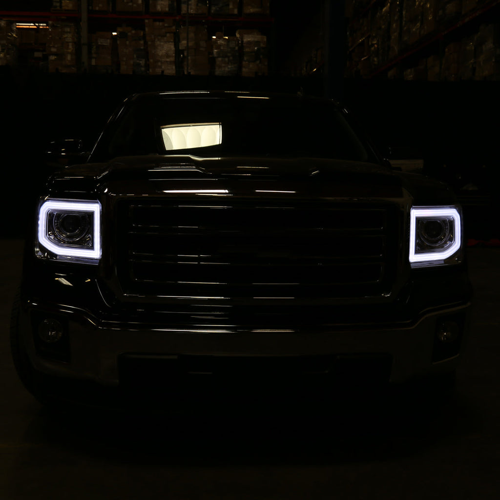 2014-2019 GMC Sierra 1500/2500HD/3500HD LED Bar Projector Headlight w/ LED Turn Signals (Chrome Housing/Clear Lens)