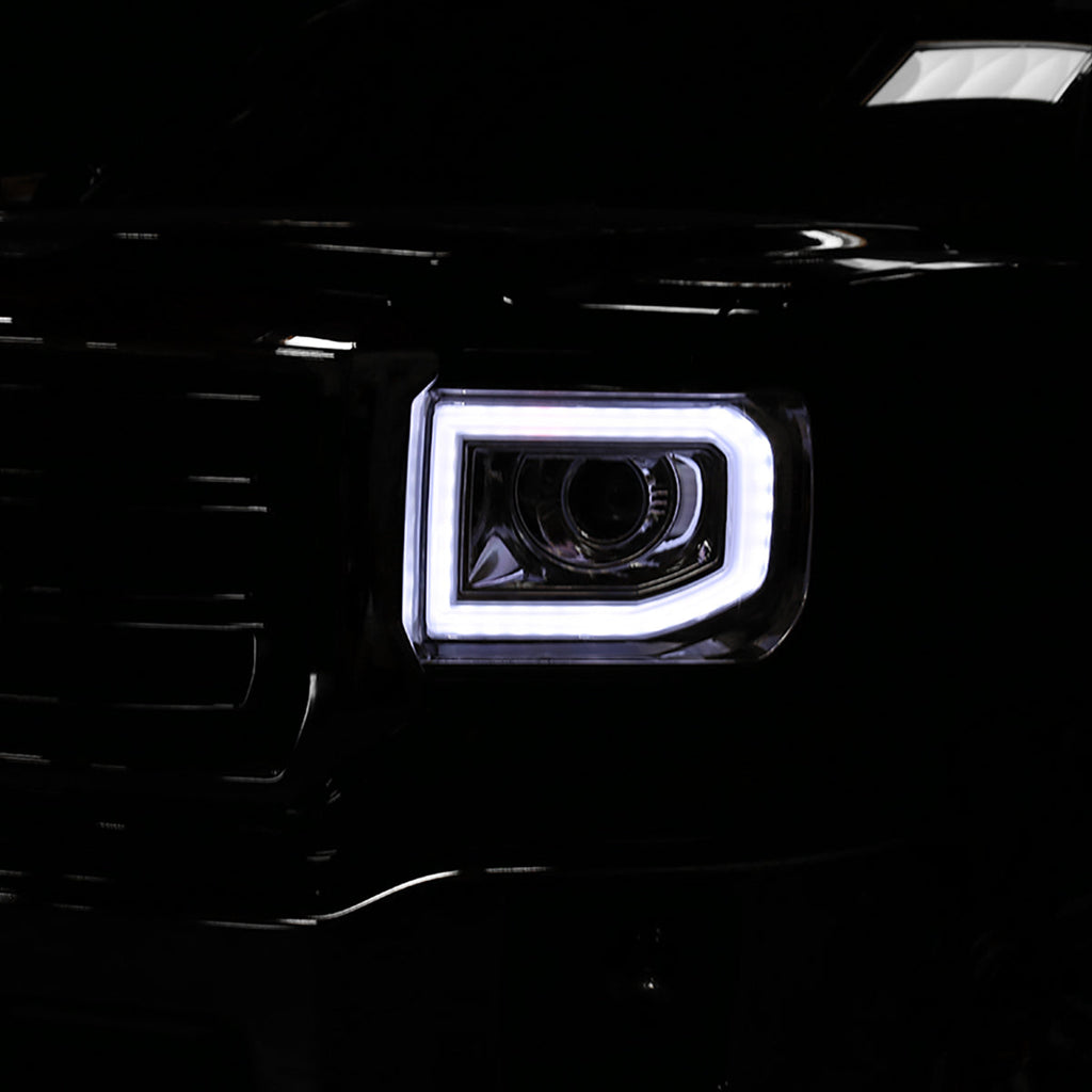 2014-2019 GMC Sierra 1500/2500HD/3500HD LED Bar Projector Headlight w/ LED Turn Signals (Chrome Housing/Clear Lens)