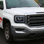 2014-2019 GMC Sierra 1500/2500/3500 LED Bar Projector Headlights w/ LED Turn Signals Lights (Glossy Black Housing/Smoked Lens)