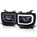 2014-2019 GMC Sierra 1500/2500/3500 LED Bar Projector Headlights w/ LED Turn Signals Lights (Glossy Black Housing/Smoked Lens)