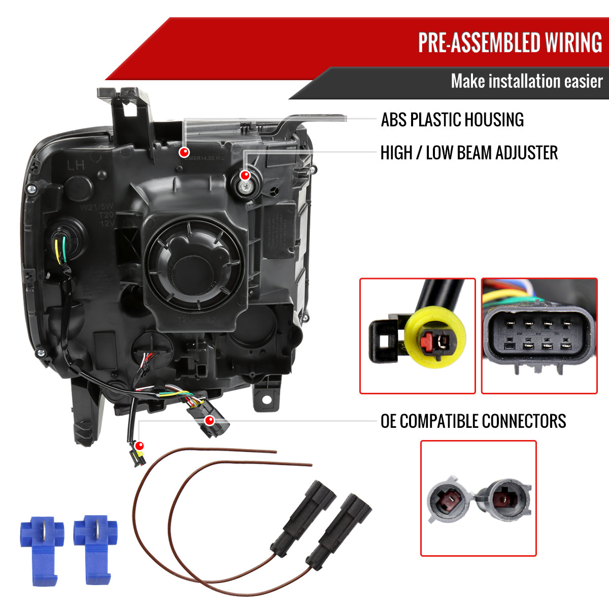 2014-2019 GMC Sierra LED Light Strip Projector Headlights (Matte Black Housing/Clear Lens)