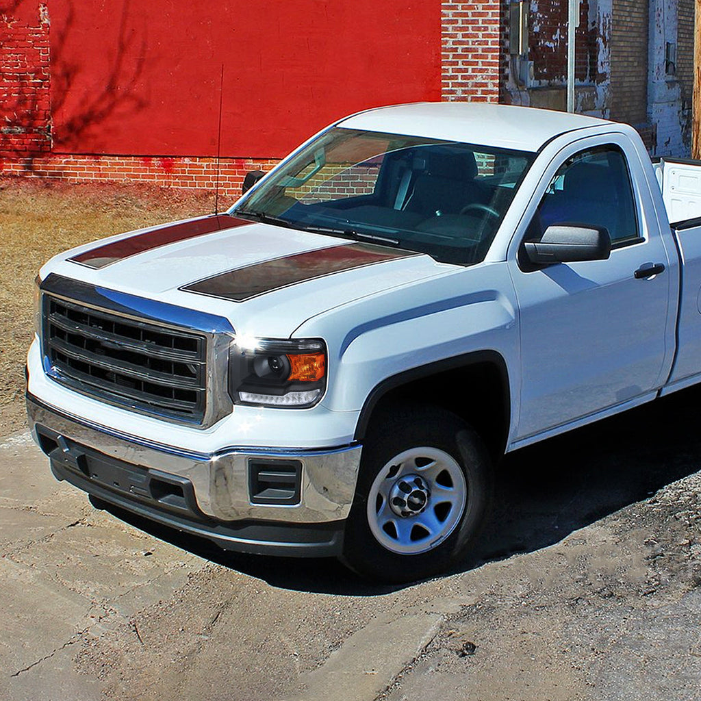 2014-2019 GMC Sierra LED Light Strip Projector Headlights (Matte Black Housing/Clear Lens)