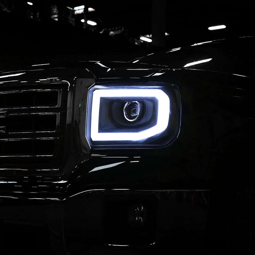2014-2019 GMC Sierra 1500/2500HD/3500HD LED Bar Projector Headlights w/ LED Turn Signal Lights (Chrome Housing/Clear Lens)