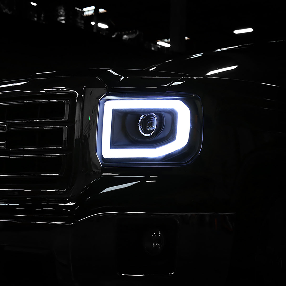 2014-2019 GMC Sierra 1500/2500HD/3500HD LED Bar Projector Headlights w/ LED Turn Signal Lights (Chrome Housing/Clear Lens)