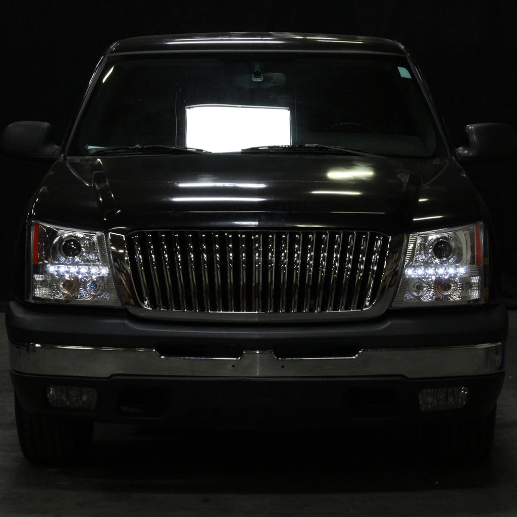 2002-2006 Chevrolet Avalanche/ 2003-2007 Silverado 1PC Style Projector Headlights w/ SMD LED Light Strip & Bumper Lights (Chrome Housing/Clear Lens)