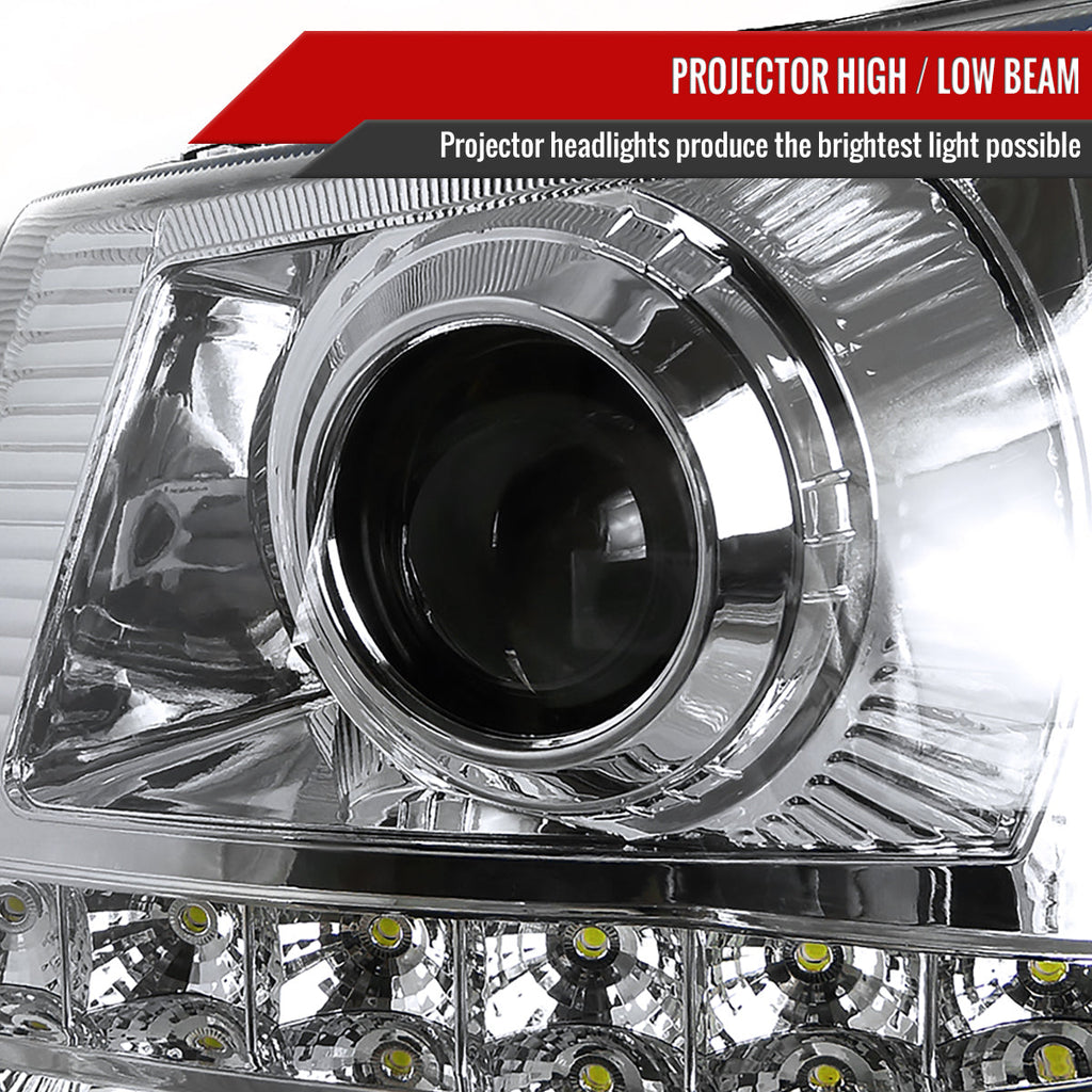 2002-2006 Chevrolet Avalanche/ 2003-2007 Silverado 1PC Style Projector Headlights w/ SMD LED Light Strip & Bumper Lights (Chrome Housing/Clear Lens)