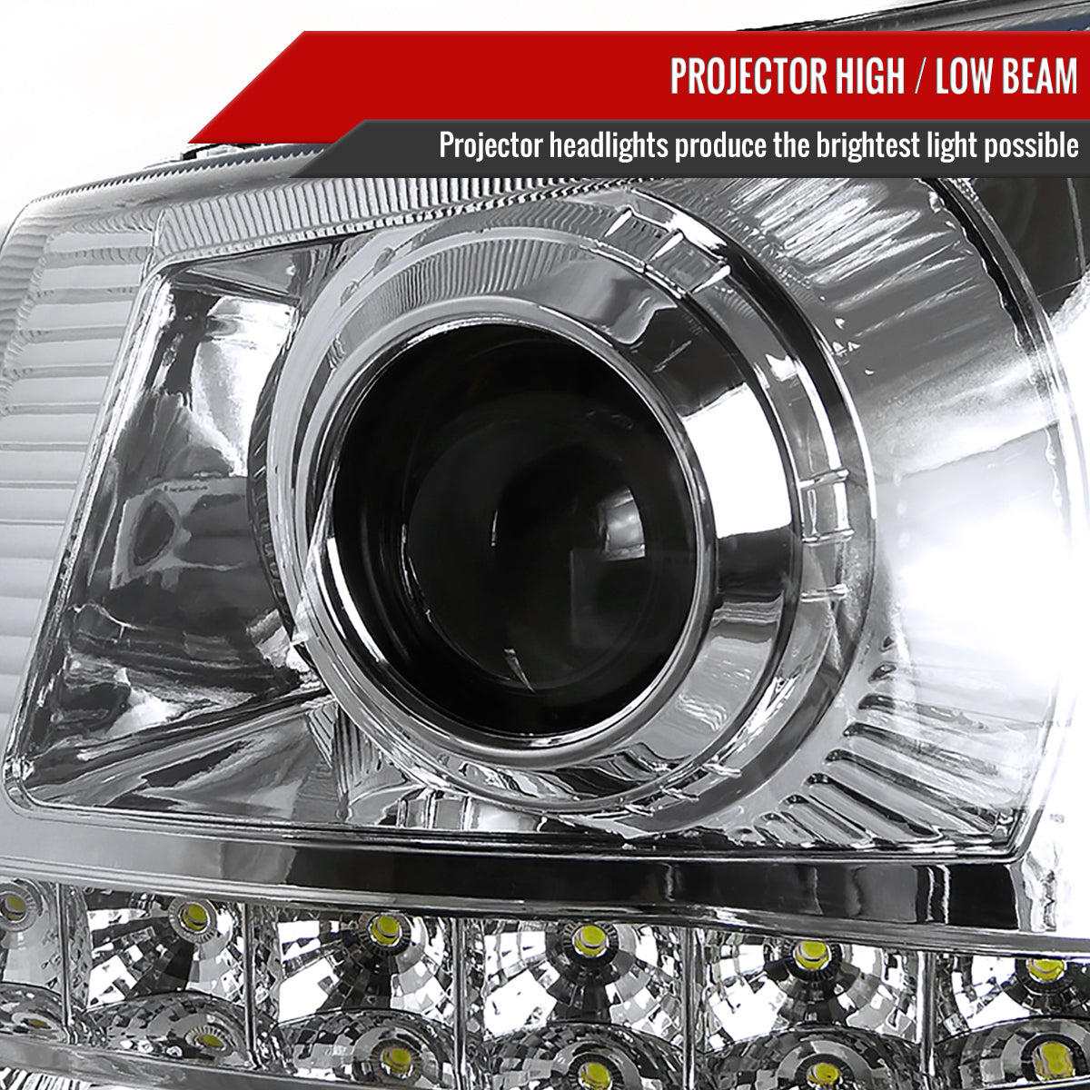 2002-2006 Chevrolet Avalanche/ 2003-2007 Silverado 1PC Style Projector Headlights w/ SMD LED Light Strip & Bumper Lights (Chrome Housing/Clear Lens)