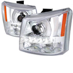 2002-2006 Chevrolet Avalanche/ 2003-2007 Silverado 1PC Style Projector Headlights w/ SMD LED Light Strip & Bumper Lights (Chrome Housing/Clear Lens)