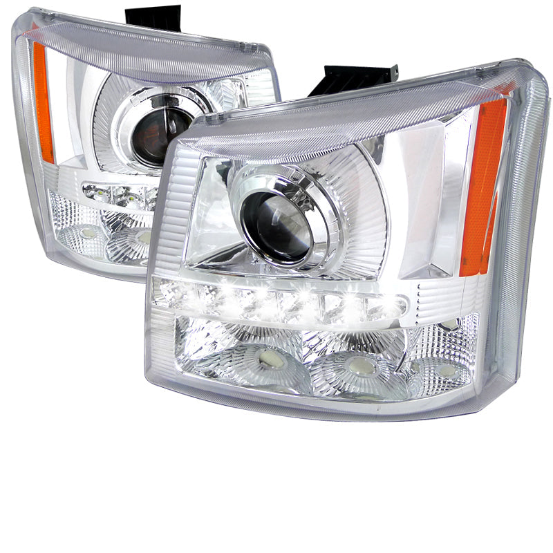 2002-2006 Chevrolet Avalanche/ 2003-2007 Silverado 1PC Style Projector Headlights w/ SMD LED Light Strip & Bumper Lights (Chrome Housing/Clear Lens)