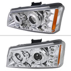2002-2006 Chevrolet Avalanche/ 2003-2007 Silverado Dual Halo Projector Headlights (Chrome Housing/Clear Lens)