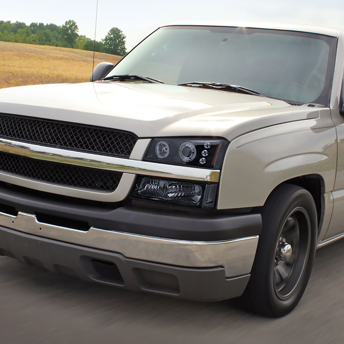 2002-2006 Chevrolet Avalanche/ 2003-2007 Silverado Dual Halo Projector Headlights (Glossy Black Housing/Smoked Lens)