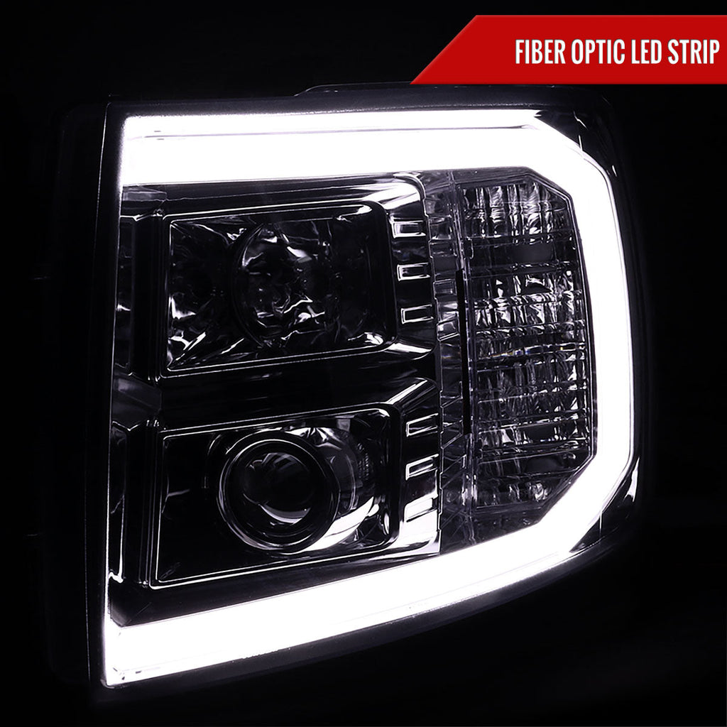 2007-2013 Chevrolet Silverado 1500/ 2007-2014 Silverado 2500HD 3500HD LED C-Bar Projector Headlights (Chrome Housing/Clear Lens)
