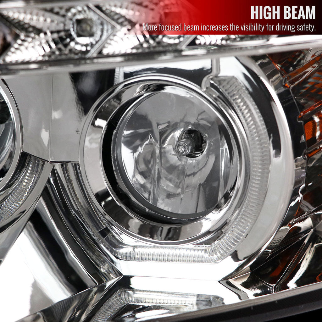 2007-2013 Chevrolet Silverado 1500/ 2007-2014 Silverado 2500HD 3500HD Dual U-Ring Halo Projector Headlights w/ LED Light Strip (Chrome Housing/Clear Lens)