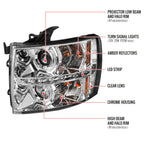 2007-2013 Chevrolet Silverado 1500/ 2007-2014 Silverado 2500HD 3500HD Dual U-Ring Halo Projector Headlights w/ LED Light Strip (Chrome Housing/Clear Lens)