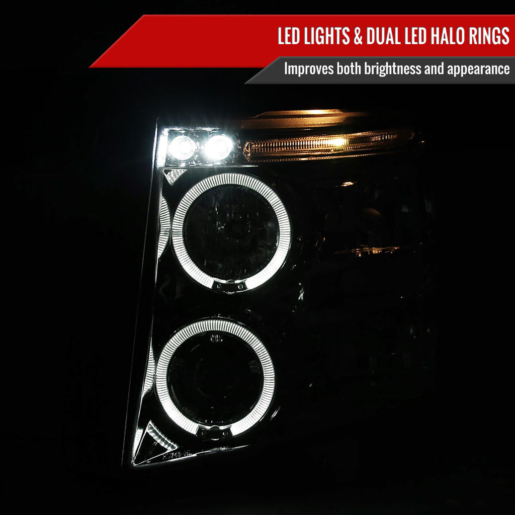 2007-2013 Chevrolet Silverado 1500/ 2007-2014 Silverado 2500HD 3500HD Dual Halo Projector Headlights (Chrome Housing/Clear Lens)