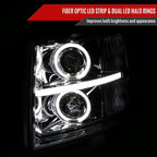2007-2013 Chevrolet Silverado 1500/ 2007-2014 Silverado 2500HD 3500HD Dual Halo Projector Headlights w/ LED Light Bar (Chrome Housing/Clear Lens)