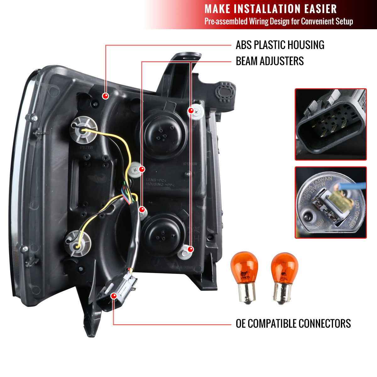 2007-2013 Chevrolet Silverado 1500/ 2007-2014 Silverado 2500HD 3500HD Dual U-Ring Halo Projector Headlights w/ LED Light Strip (Chrome Housing/Clear Lens)