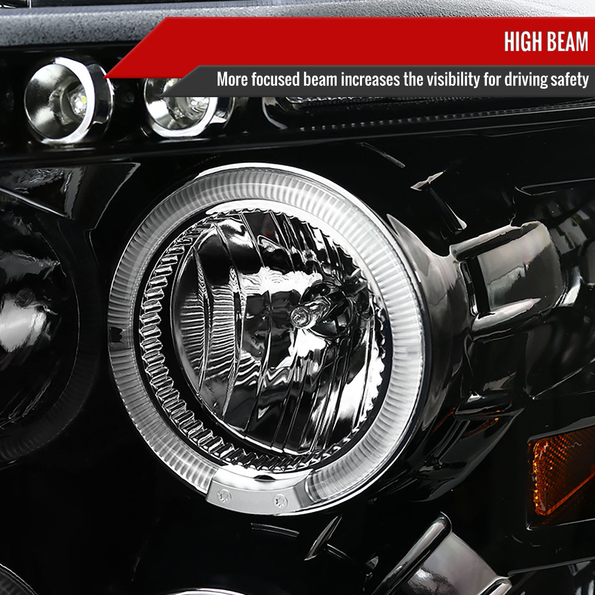 2007-2013 Chevrolet Silverado 1500/ 2007-2014 Silverado 2500HD 3500HD Dual Halo Projector Headlights (Jet Black Housing/Clear Lens)