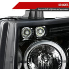 2007-2013 Chevrolet Silverado 1500/ 2007-2014 Silverado 2500HD 3500HD Dual Halo Projector Headlights (Jet Black Housing/Clear Lens)