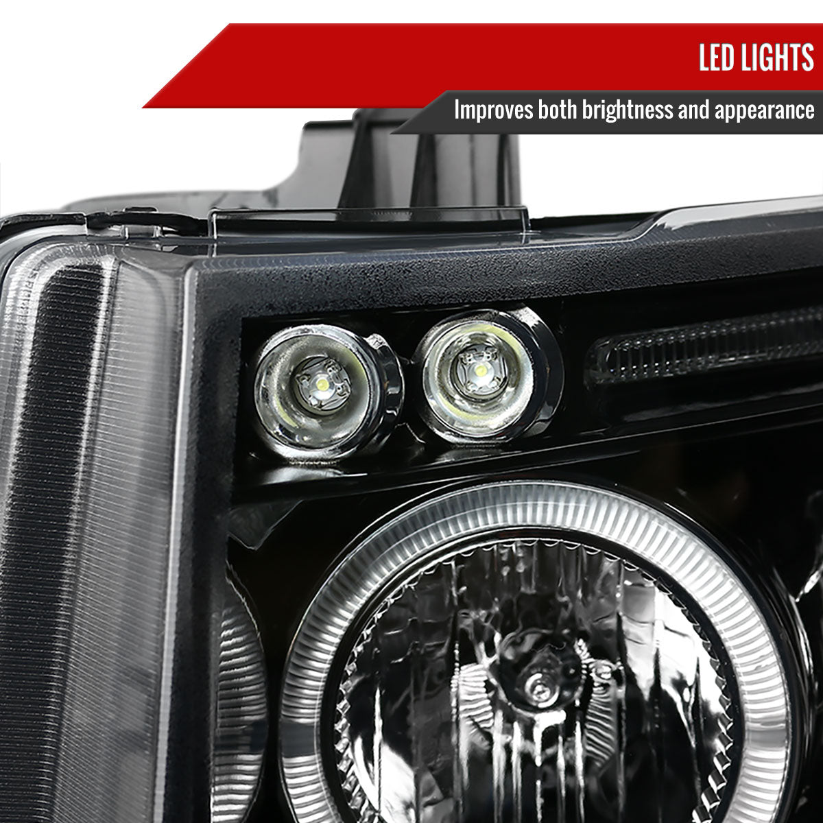 2007-2013 Chevrolet Silverado 1500/ 2007-2014 Silverado 2500HD 3500HD Dual Halo Projector Headlights (Jet Black Housing/Clear Lens)