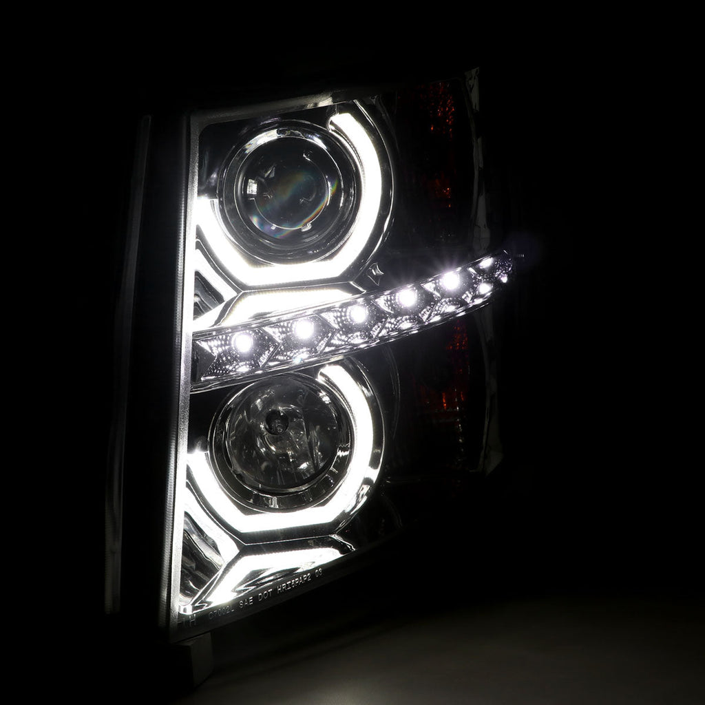 2007-2013 Chevrolet Silverado 1500/ 2007-2014 Silverado 2500HD 3500HD Dual U-Ring Halo Projector Headlights w/ LED Light Strip (Chrome Housing/Smoked Lens)