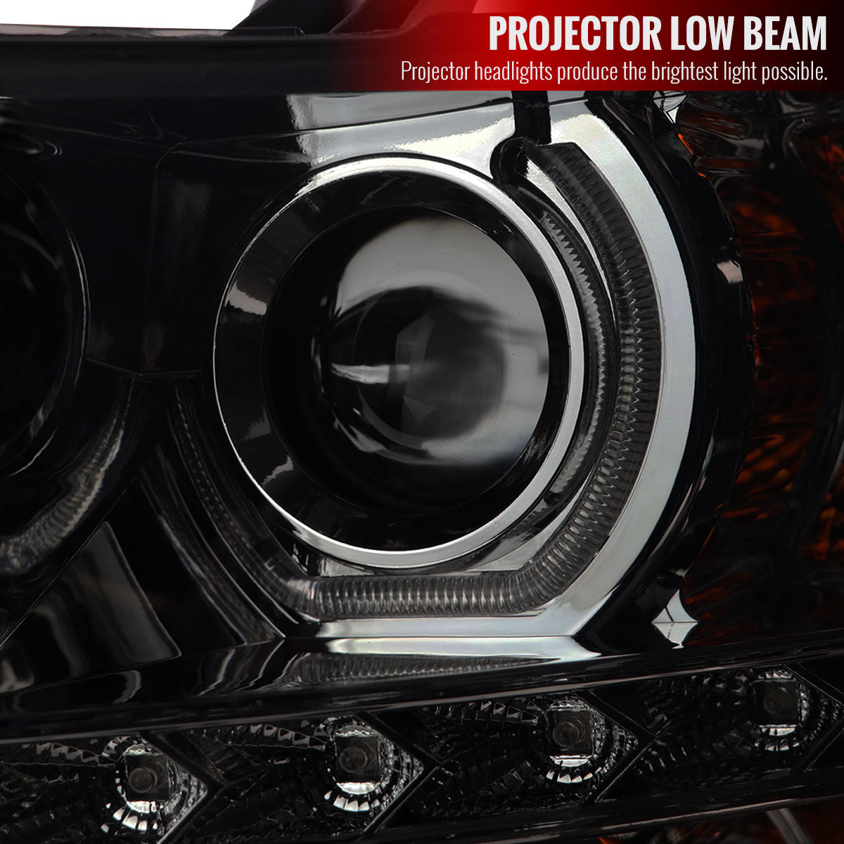 2007-2013 Chevrolet Silverado 1500/ 2007-2014 Silverado 2500HD 3500HD Dual U-Ring Halo Projector Headlights w/ LED Light Strip (Chrome Housing/Smoked Lens)