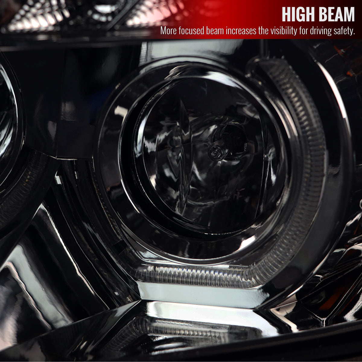 2007-2013 Chevrolet Silverado 1500/ 2007-2014 Silverado 2500HD 3500HD Dual U-Ring Halo Projector Headlights w/ LED Light Strip (Chrome Housing/Smoked Lens)